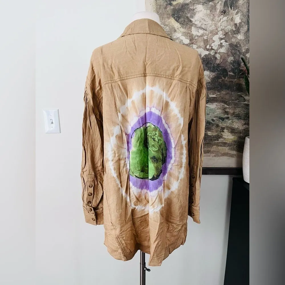 Free People Yin Yang Tie Dye Graphic Button Down in Earth Combo Size XS $198 - Image 5