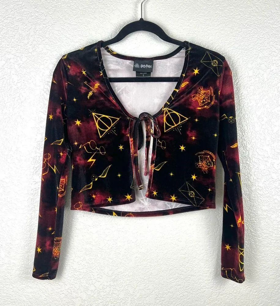 Harry Potter Deathly Hallows Velvet Tie-Front Open Sweater - Image 4