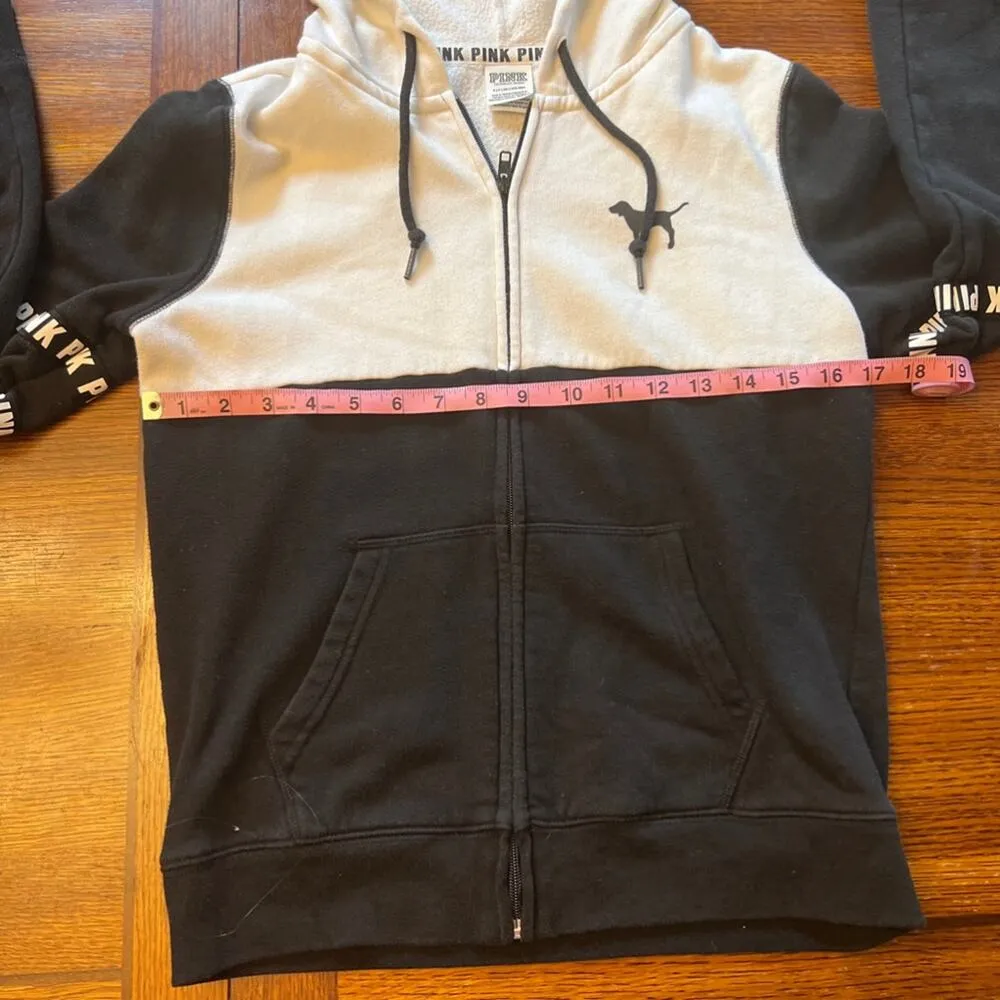 PINK VS Black White Full Zip Hoodie with pockets Size Small Vintage Y2k Teens - Image 5