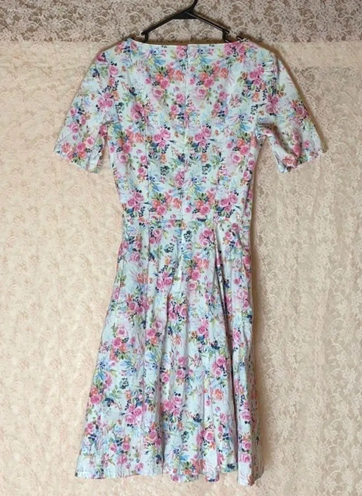 VINTAGE FLORAL FITTED DRESS White Size M - Image 4