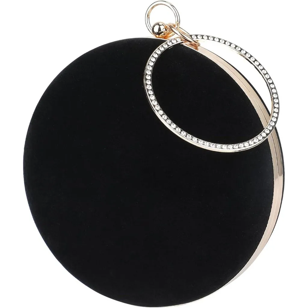 ⚡Women's Evening Cocktail Party Prom Selighting Round Velvet Black Clutch Bag - Image 7