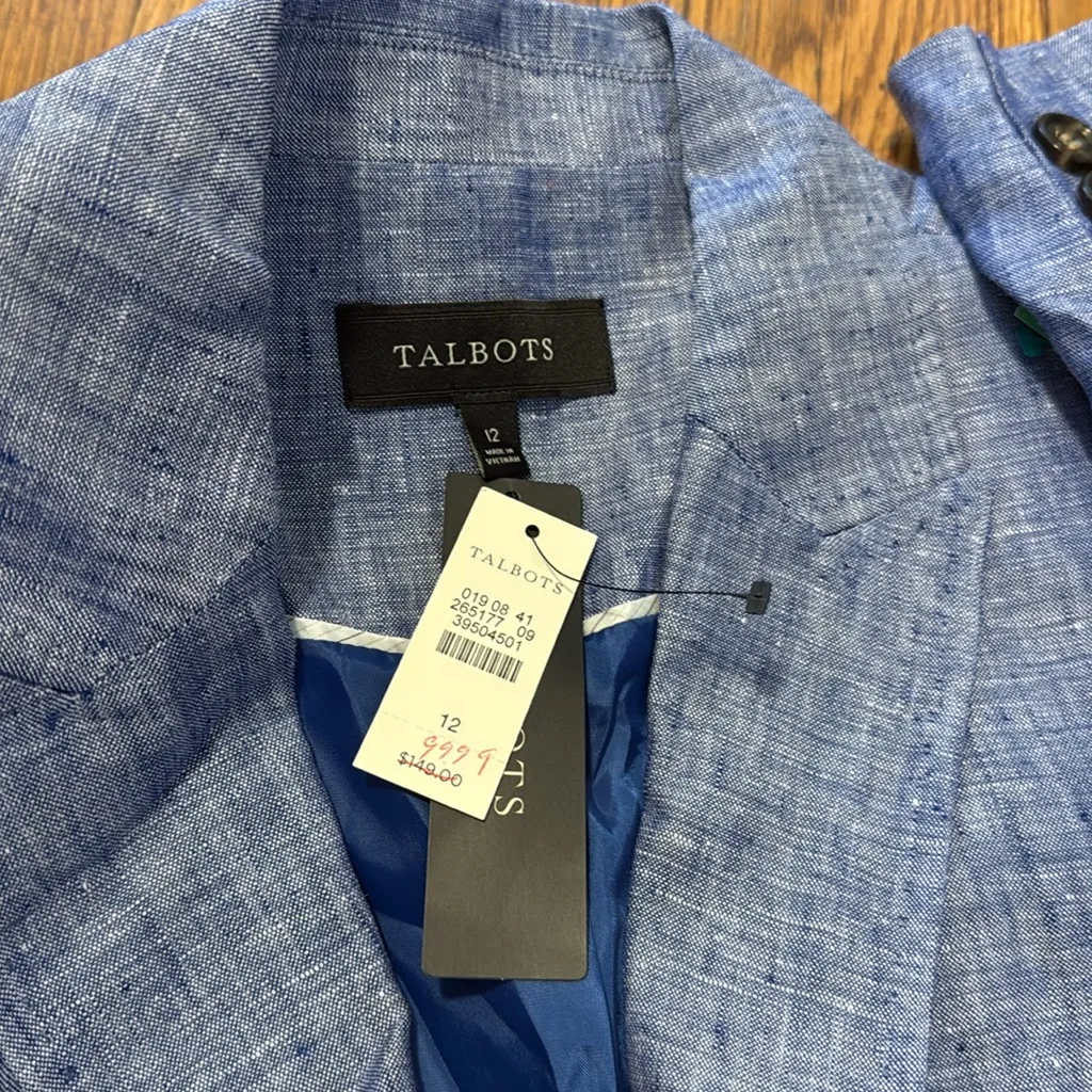 NWT Talbots chambray 100% linen Light Blue Blazer double breasted size 12 - Image 3