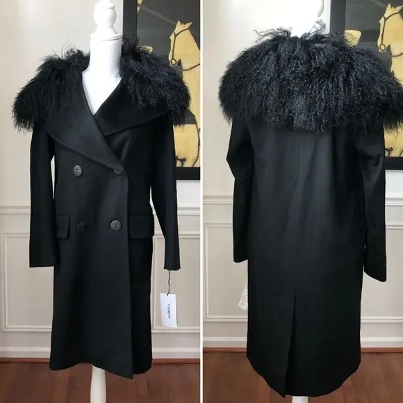 Fleurette Double Breasted Wool Coat Lamb NWT 2 Black - Image 2
