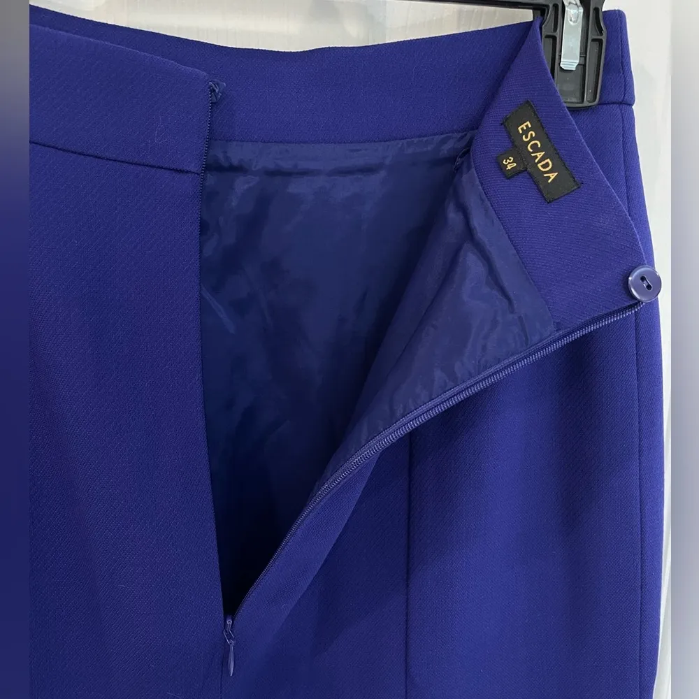 ESCADA Bluebell 3 Piece Skirt Pants Suit Cobalt Blue Rivet Detail Women’s 34 - Image 5