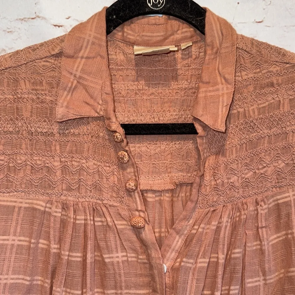 Anthropologie Vanessa Virginia Size 0 Boxy Button Up Shirt Top Orange Embroidery - Image 2