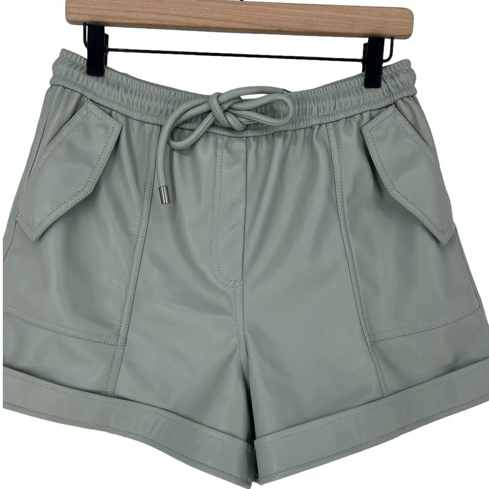 Jonathan Simkhai Doah Vegan Leather Drawstring Shorts in Lichen Size M - Image 5