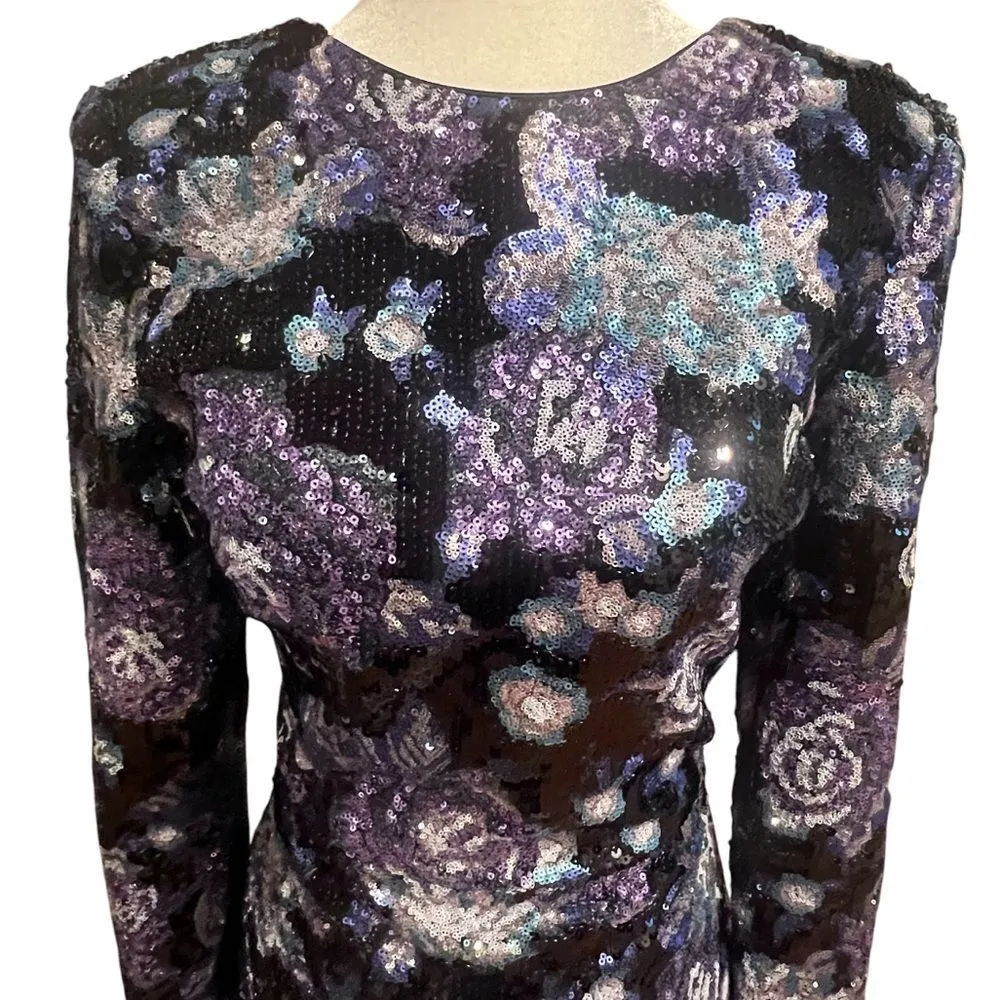 NWOT Dress the Population Nathalia Sequin Floral Long‎ Sleeve Mini Dress size xs - Image 4