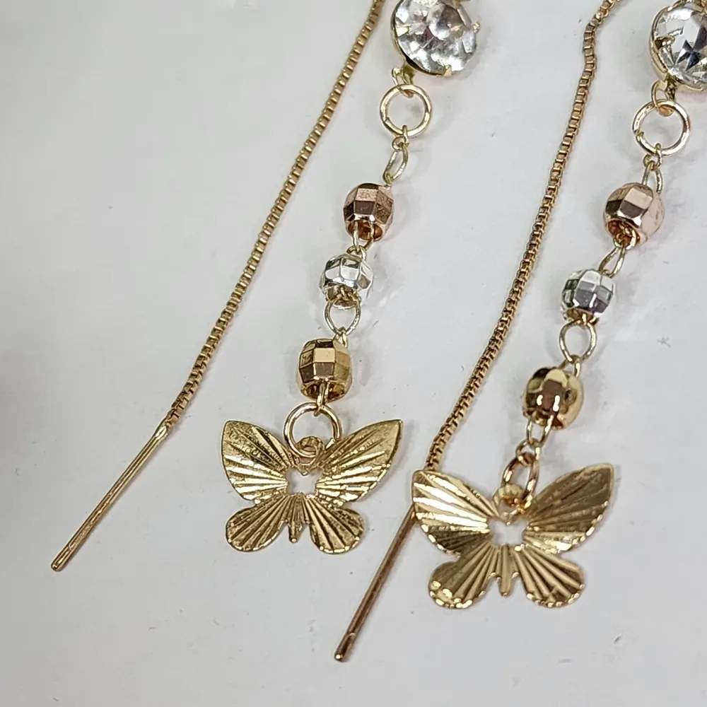 Gold Filled Threader Earrings Dangle Butterfly with Zirconia - Image 4