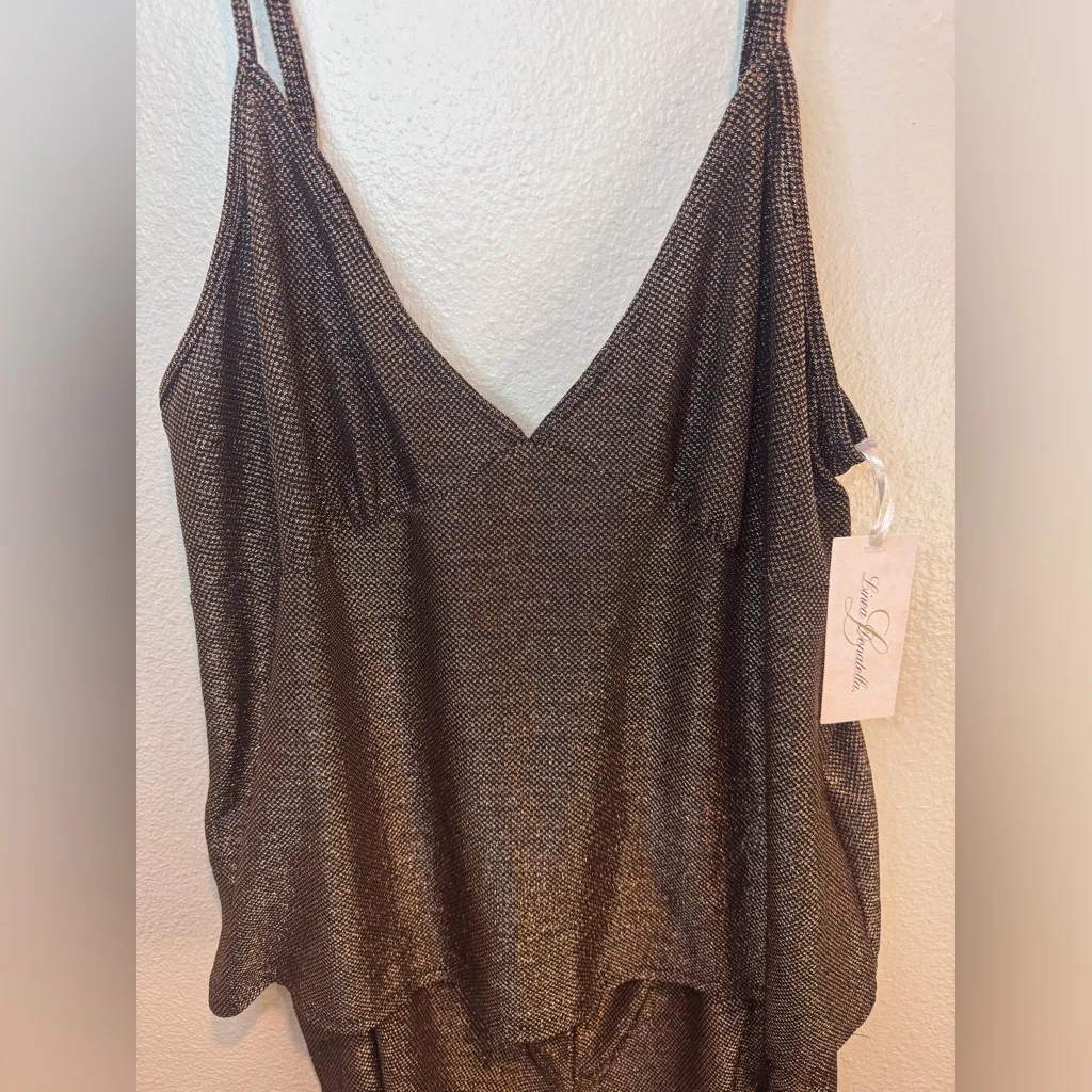Linea Donatella NWT Women’s Metallic Copper‎ Black Pajama Set Size XL - Image 4