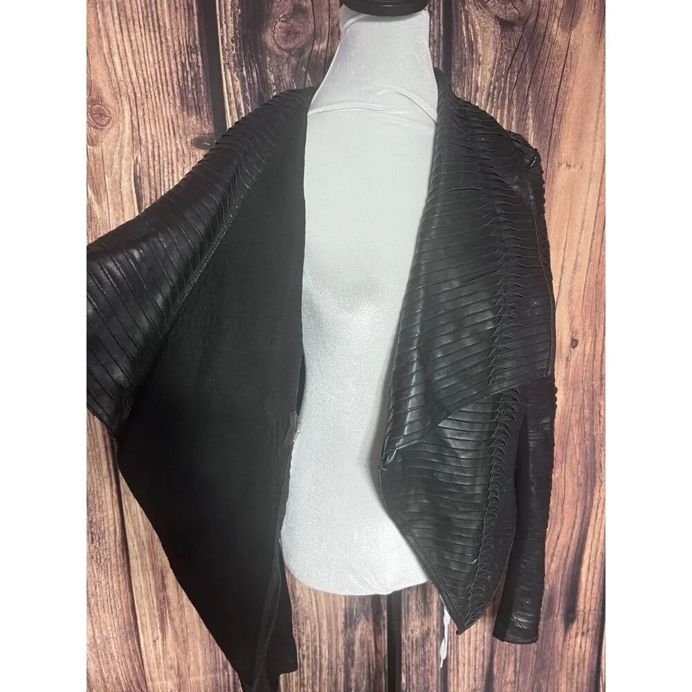 Patrizia Luca Milano Faux Leather Asymmetrical Hem Moto Jacket Black M Brown Size M - Image 2