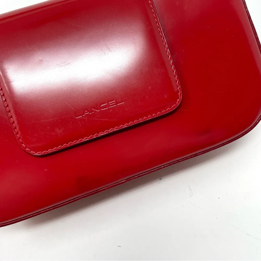 LANCEL Paris high gloss small red leather structured purse, made in Italy, NWT - Image 11