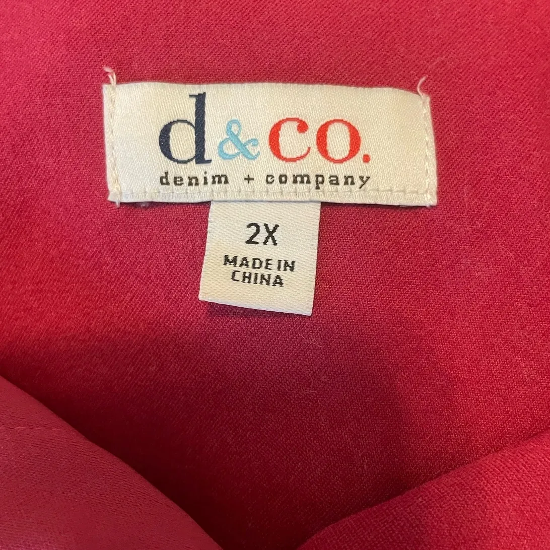 Denim & Co Women Tunic Top 2X Rose Red Long Length Flowy Button Front Lagenlook - Image 2