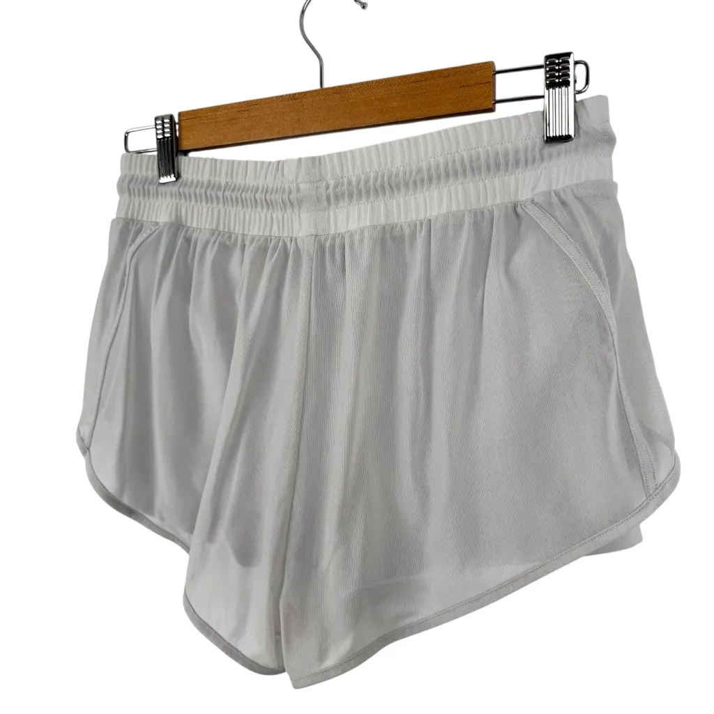 Alo Yoga Mesh Overlay Shorts in Light Gray Drawstring Size Small Running Gym - Image 8