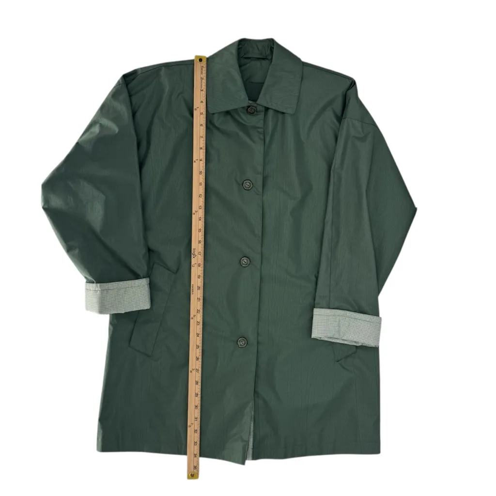 Vintage Fleet Street Green White Plaid Trench Coat Built In Shoulder Pads Size 8 - Image 12