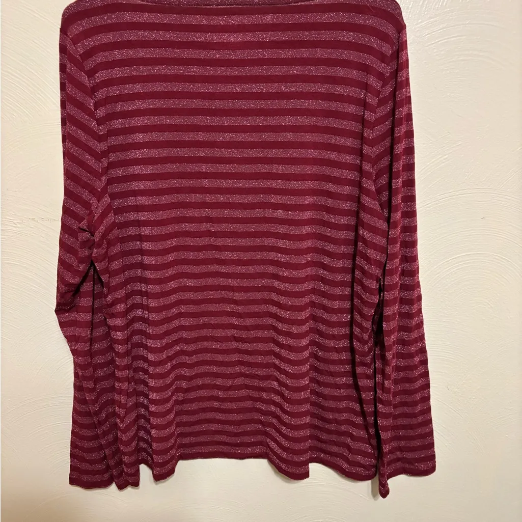 Talbots XL Burgundy Metallic Stripe Long Sleeve Scoop Neck Top - Image 7