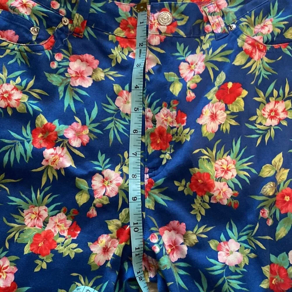 Lauren Ralph Lauren Colorful Floral Women’s Cropped Capris Sz 12 Petite Cotton Blue - Image 8