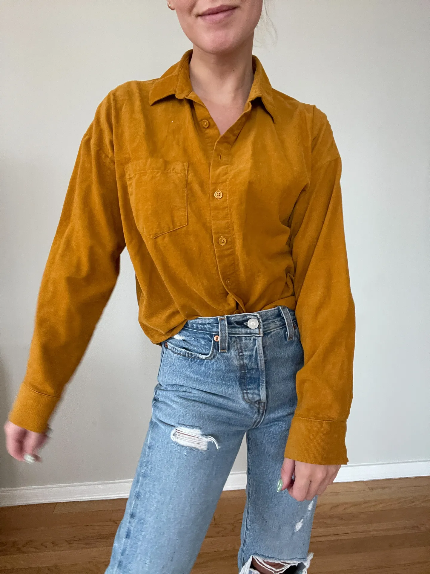Forever 21 Mustard  Button Up Top - Image 3