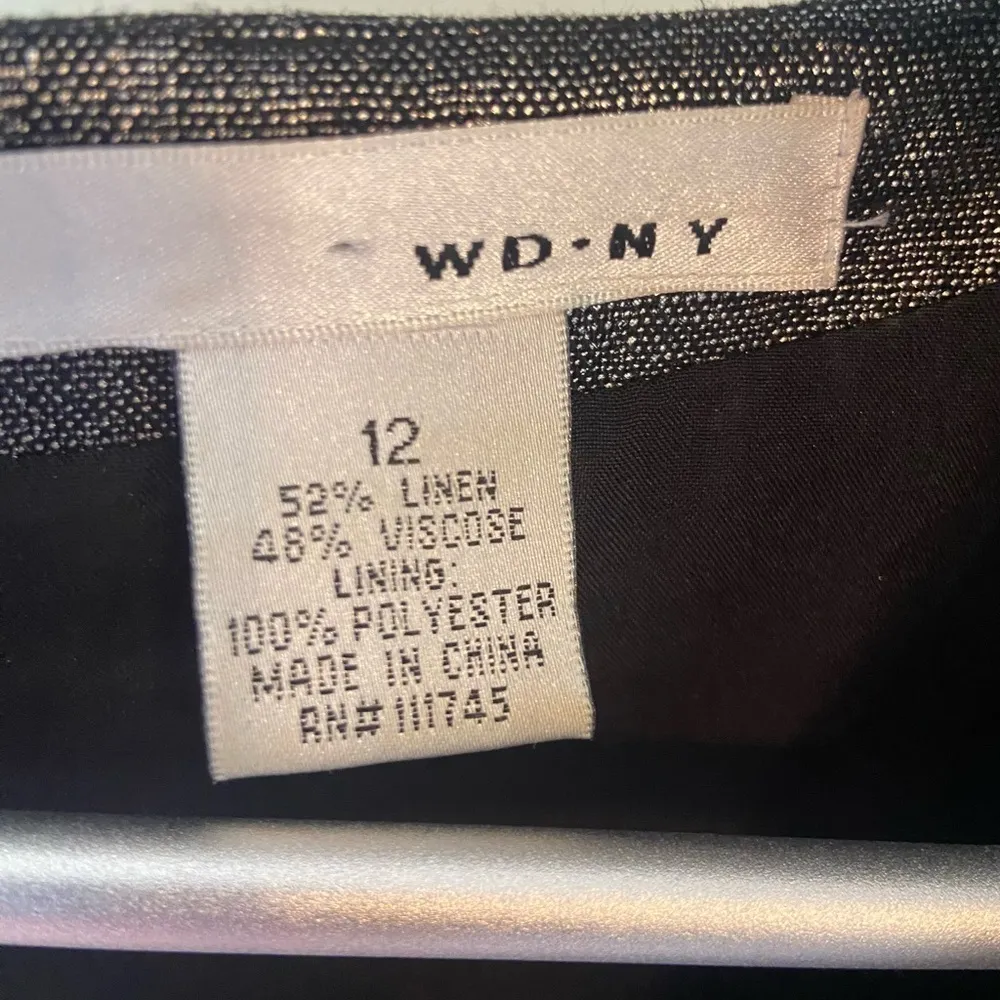 WDNY Dress Sz 12 Black Linen Blend Beaded Metallic Sheath Knee Length Sleeveless - Image 5