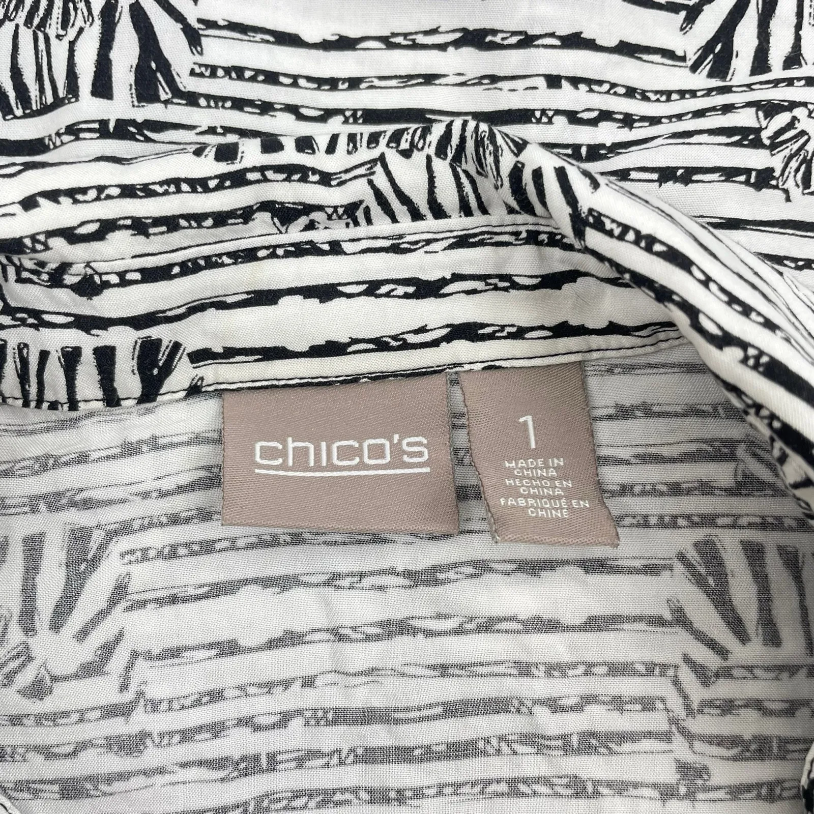 Chico's Zebra Stripe Printed Button Front Shirt Black White Size 1/ M - Image 8