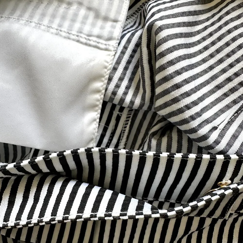 St. John Sport Striped Wide Leg Pants High Waisted Career Preppy Black White 12 - Image 3