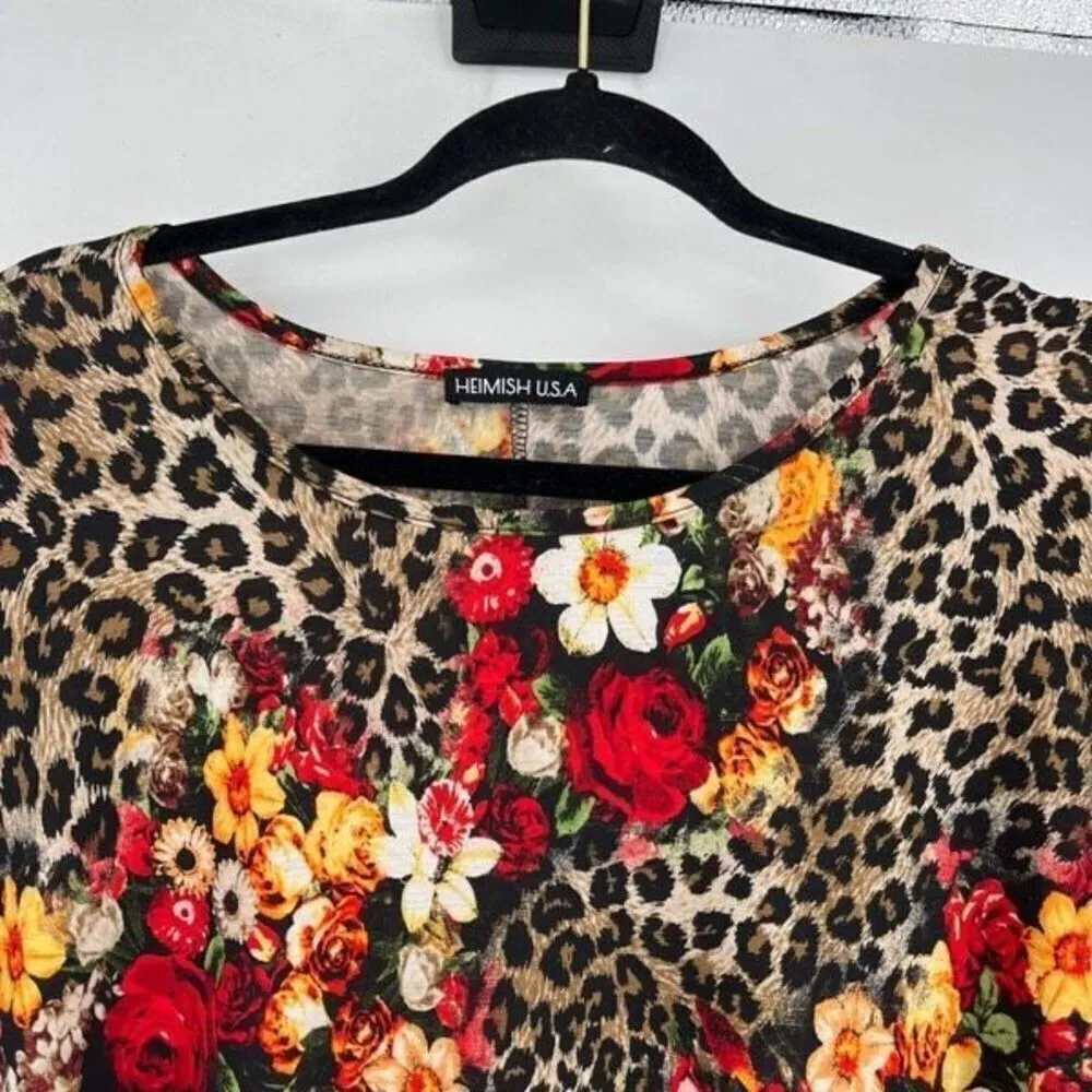 NWOT Heimish U.S.A. Animal Print Floral Design Shift Dress Black‎ Red Size 3XL - Image 3