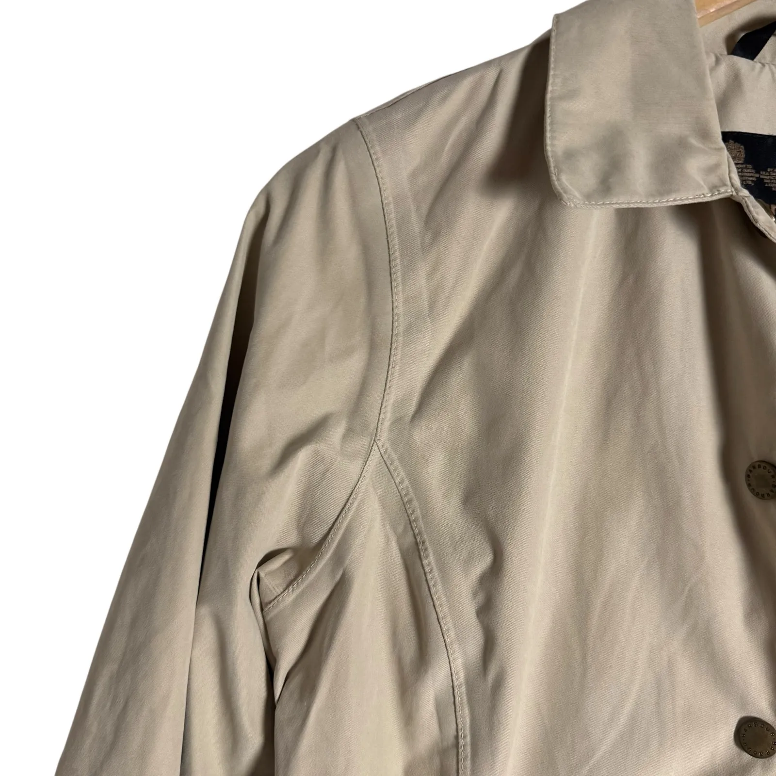 Barbour Tan Single Breasted Snap Front Zip Pocket Collared Travel Jacket Size 4 - Image 3