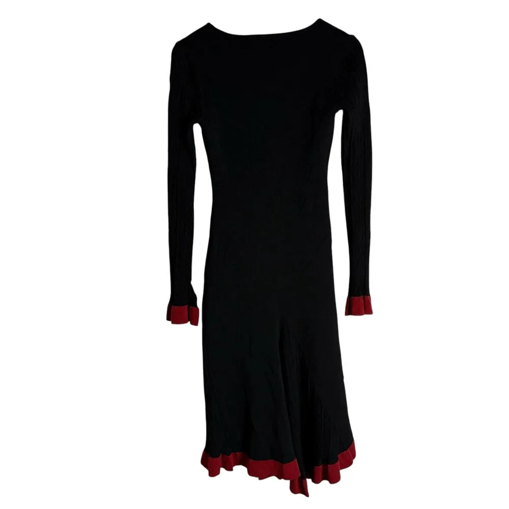 Esteban Cortazar Black Red Square Neck Knit Midi Long Sleeve Sweater Dress Sz M Size M - Image 11