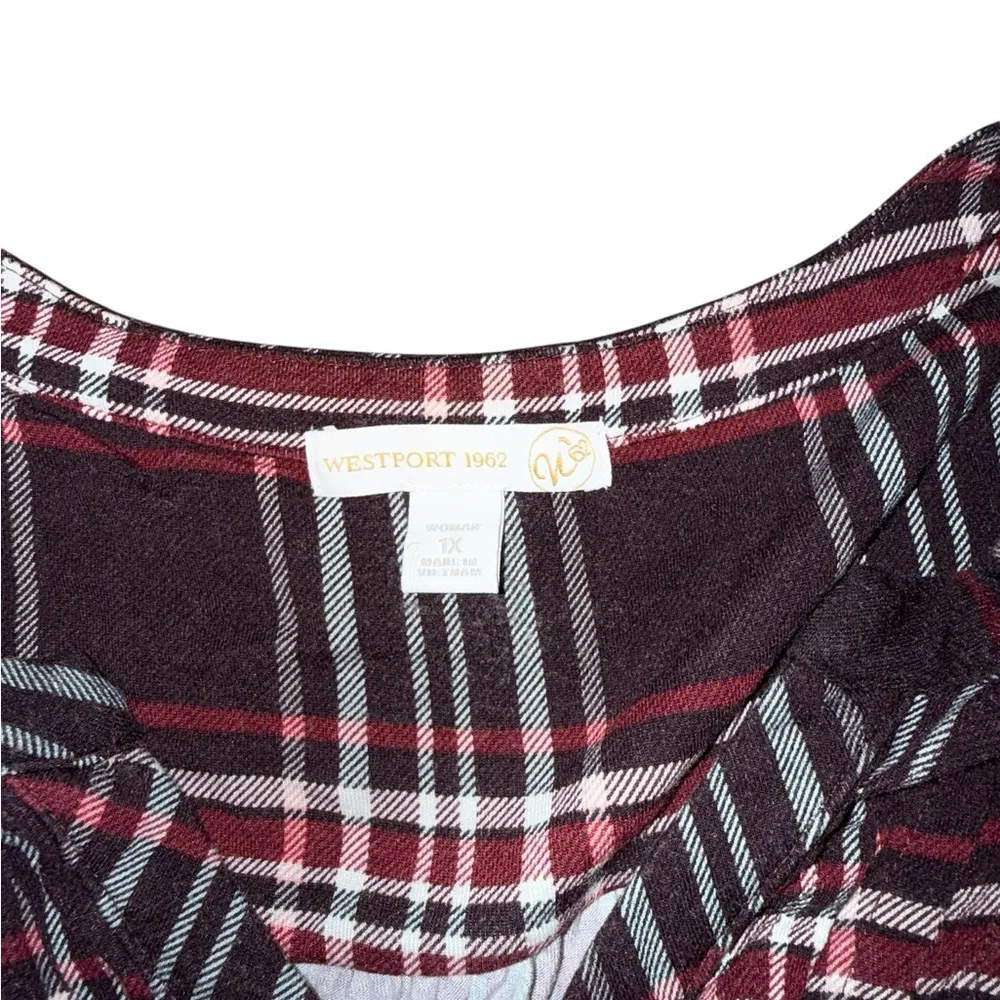 Westport Burgundy and Black Checkered V-neck Relaxed Fit Top - Image 3