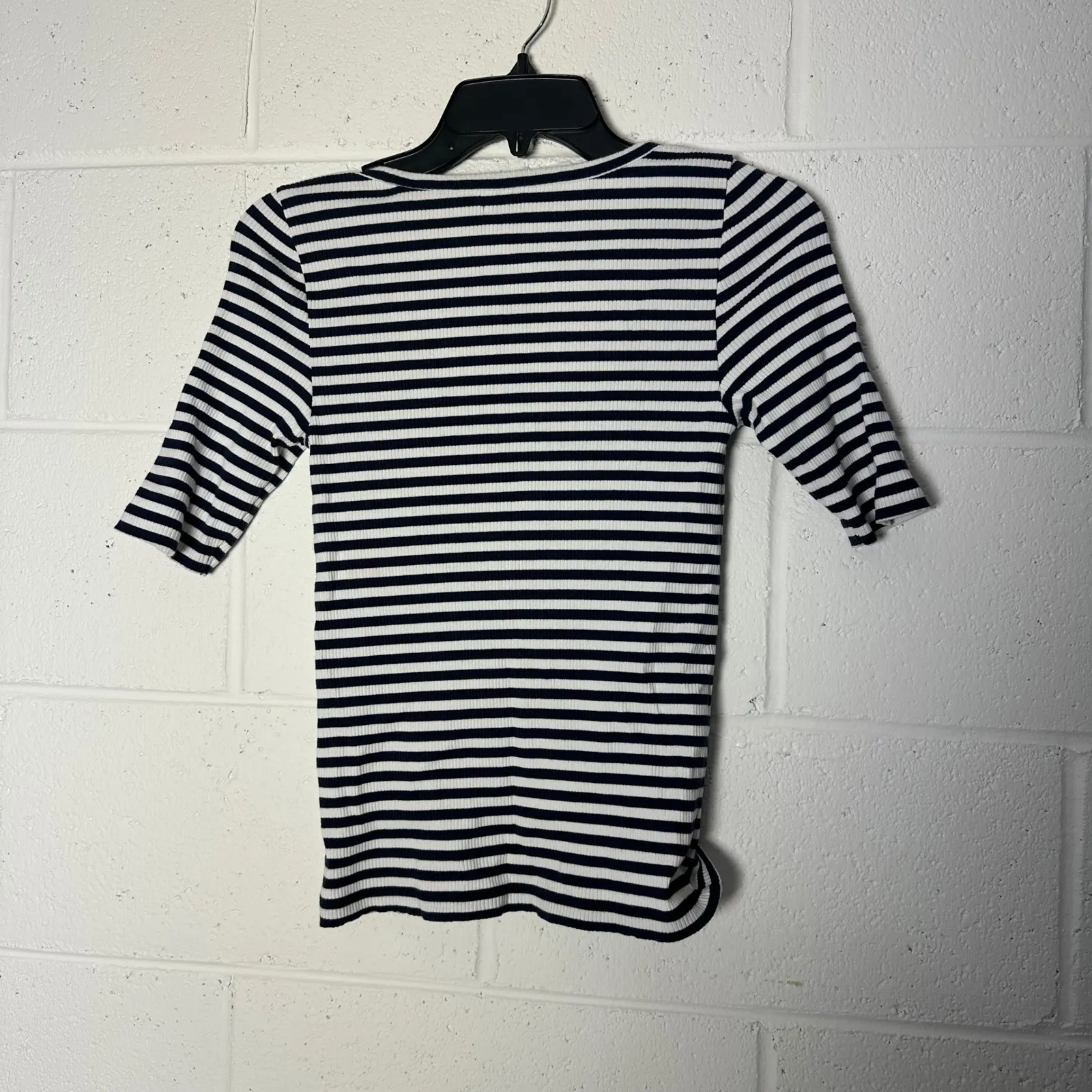 Faherty Striped Ribbed Scoop Neck shirt Sleeve Top Women's Size S blue white - Image 5