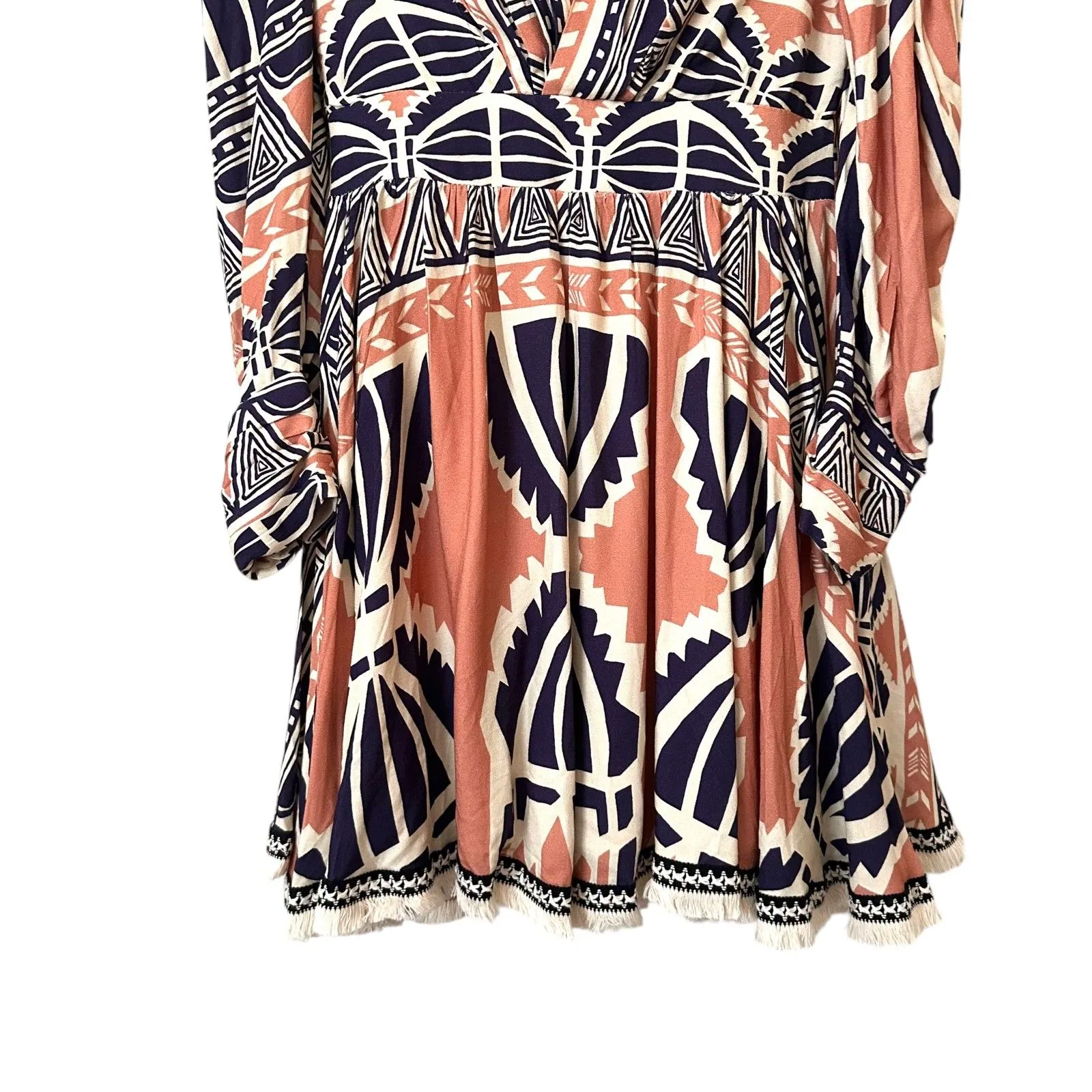 PATBO Aztec Print‎ Fringe Boho Mini Dress NWT Sz 6/38 Pink - Image 4