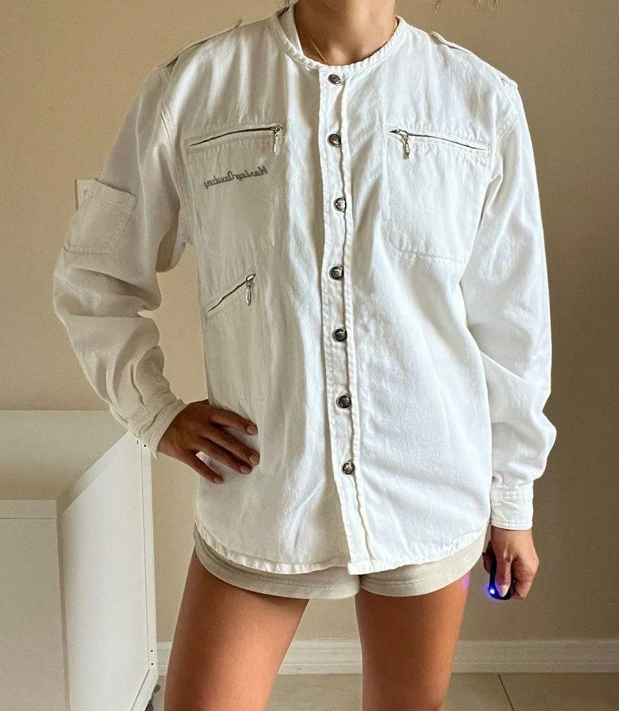 Harley-Davidson White Button Up Long Sleeve Shirt Jacket Women's Size M - Image 11