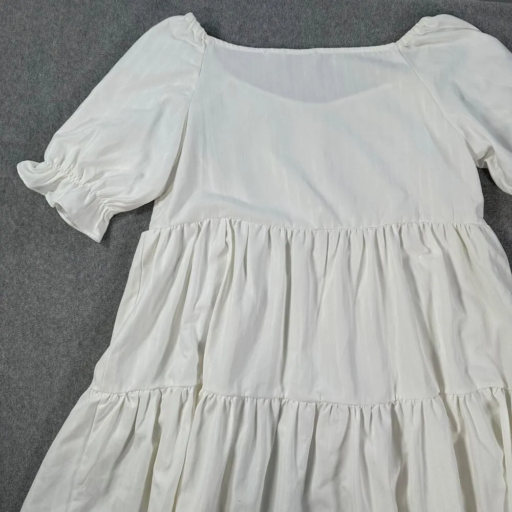 Patrizia Luca Tiered High Low Dress Women's Medium White Stripe Short Sleeve - Image 11