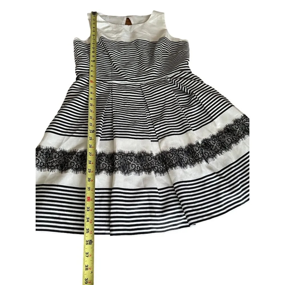 Danny And Nicole Sleeveless Striped Ivory Dress With Lace Black Stripe Size 14P - Image 13
