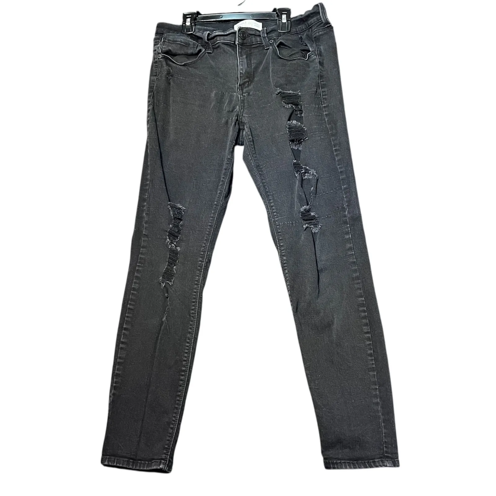 Mudd FLX Stretch Low Rise Skinny Distressed Ripped Jeans Womens 15 Black Denim - Image 2