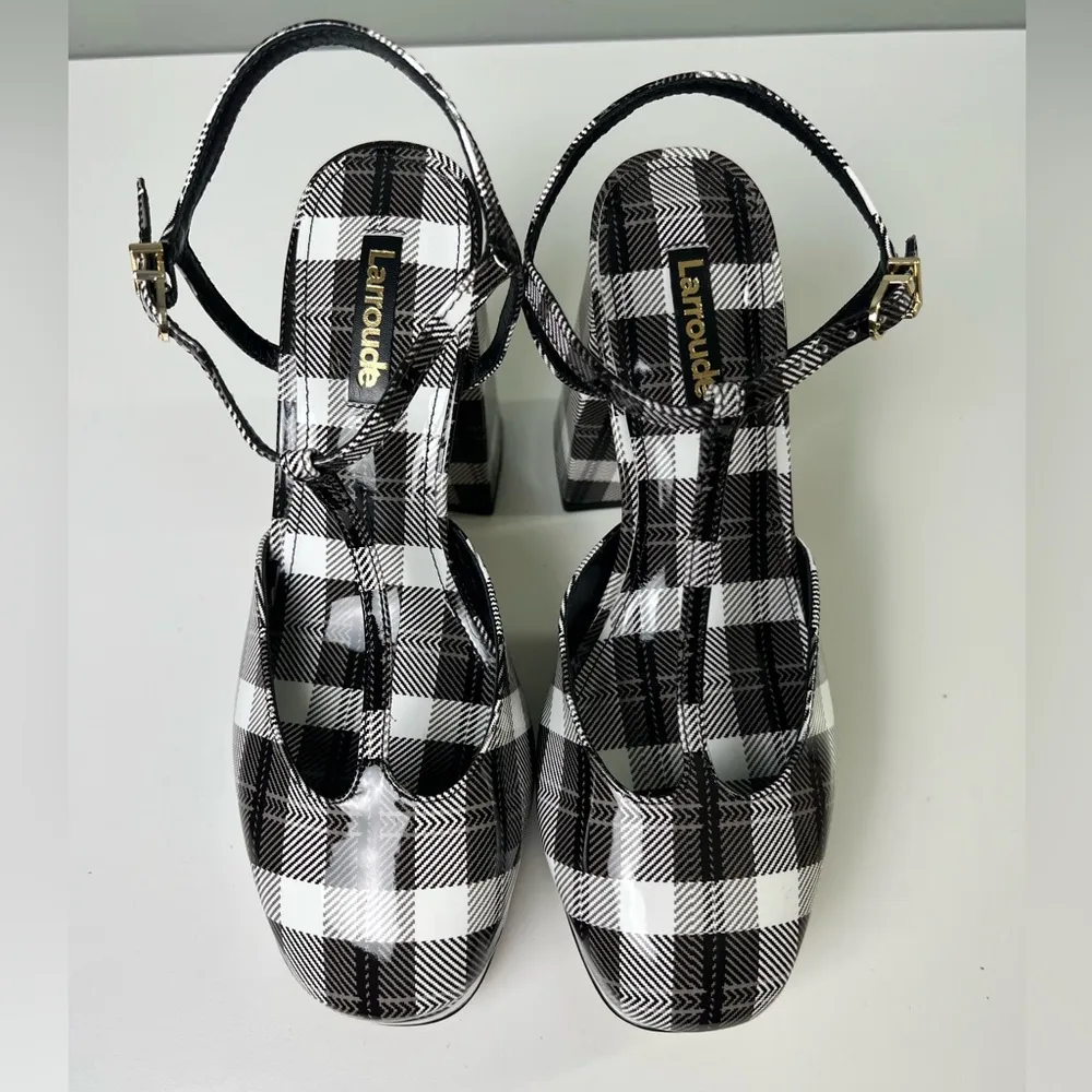 Larroude Pixie Plaid Pumps in Black Motif 7.5 - Image 3