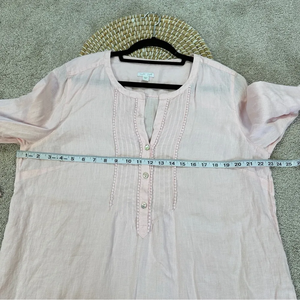 J. Jill Love Linen 100% Linen Pintuck Longsleeve Henley Tunic Top in Pink L Tall Size undefined - Image 11