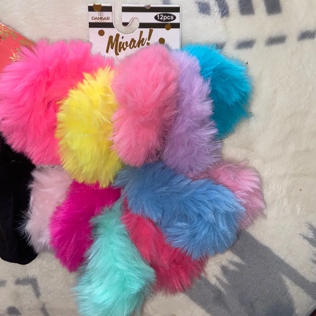 FUN FAUX FUR HAIR TIE BUNDLE Goody La Cabana Comfort HEADBAND Blue - Image 2