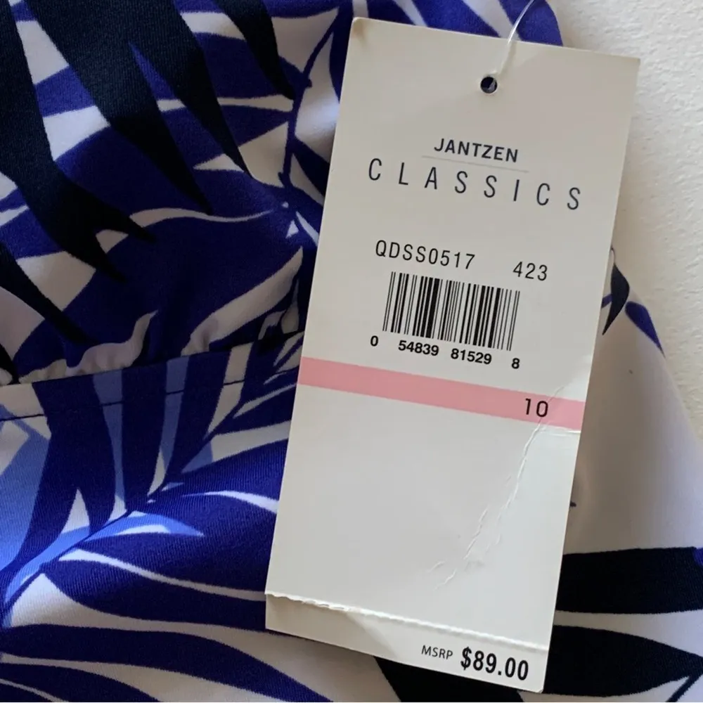 Jantzen Classics Tankini Swim Top Blue White Fern Print Swimsuit Top Size 10 NEW - Image 4
