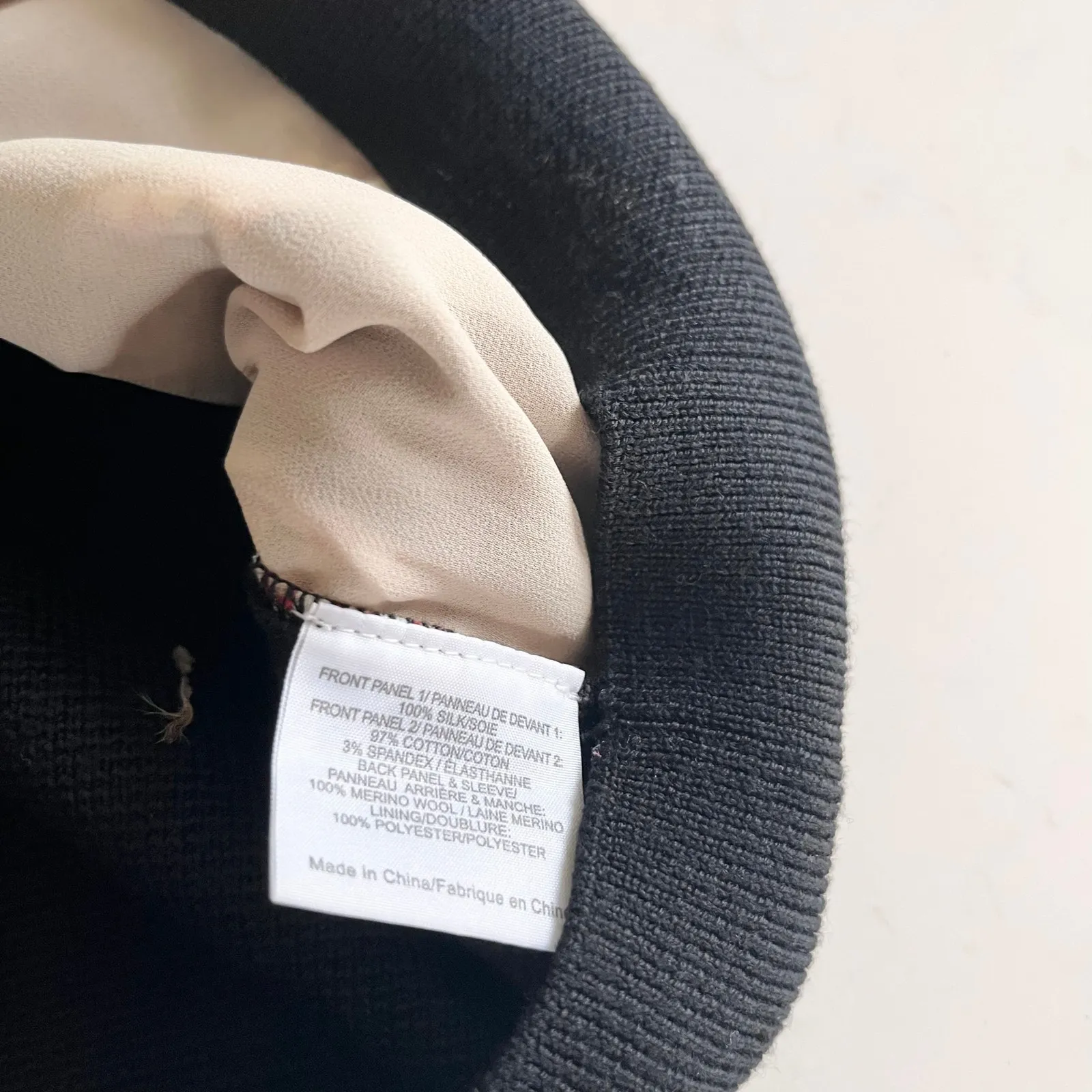 Tory Burch Black Merino Wool Geometric Striped Silk Panel Crewneck Sweater Sz XS - Image 8