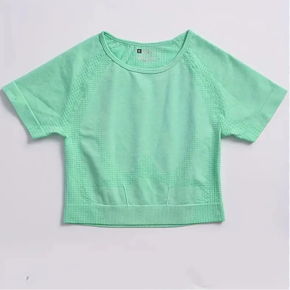 Crew Neck Yoga Cropped Top Mint Green L Size L - Image 2