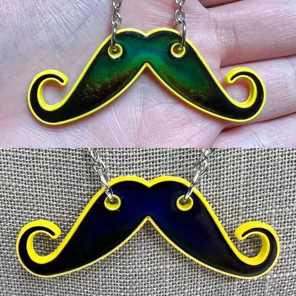 Color Mood Changing Handlebar Curly Mustache Chain Necklace Yellow - Image 2