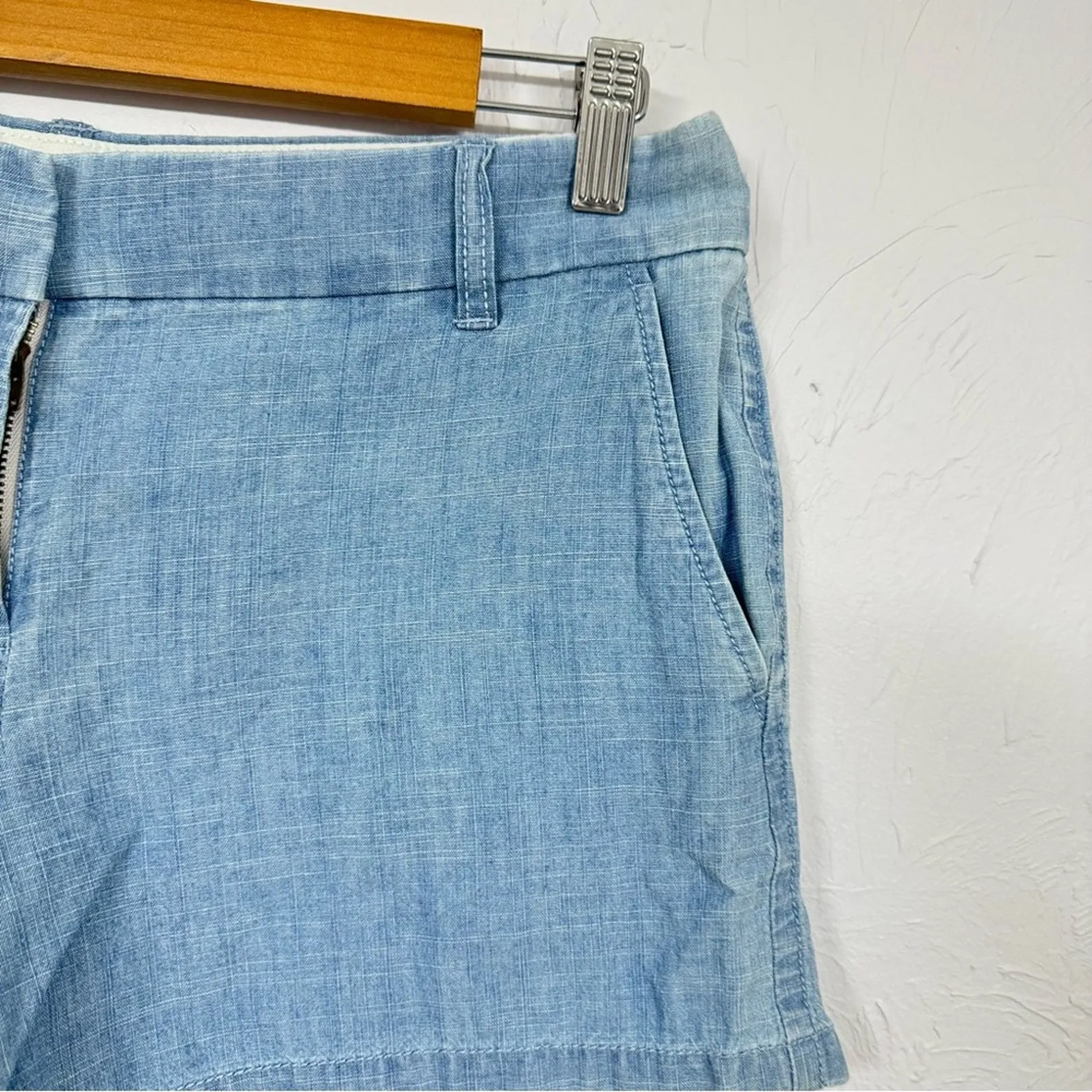 J Crew Cotton Chambray Blue Casual Shorts Womens 6 Chino Pockets Summer - Image 2