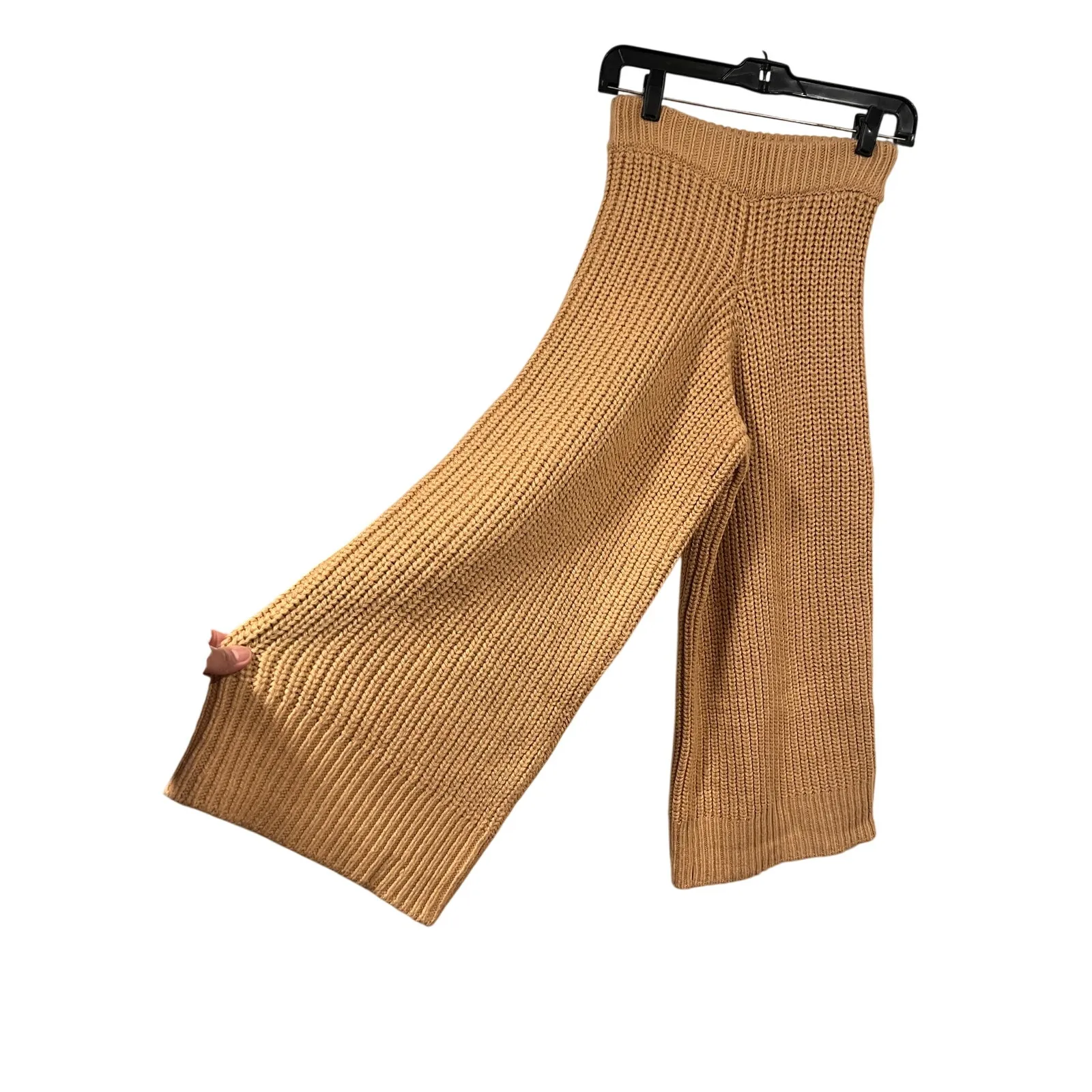 Women’s Zara Chunky knit wide-leg Camel Lounge pants Small Boho Lux - Image 3