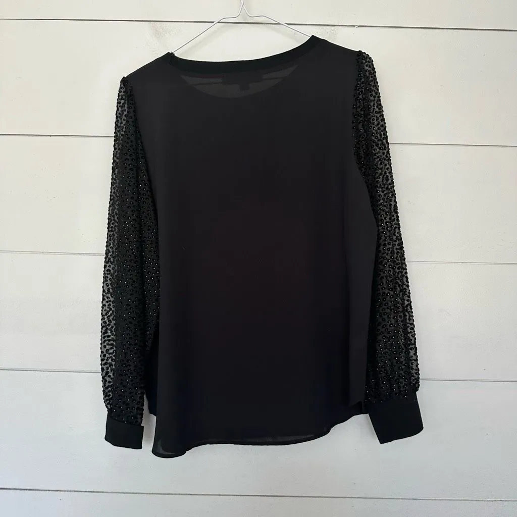 Ann Taylor Loft Women’s Medium Black Mesh Sleeve Blouse Career Workwear Dressy - Image 4