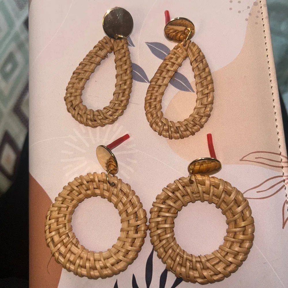 2 Pairs of Statement Hoop Earrings for Women Rattan Earrings - Image 9