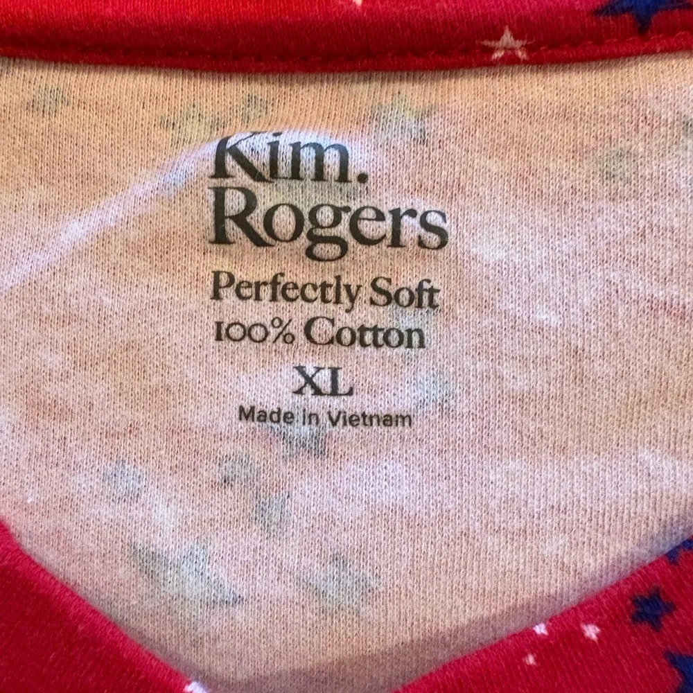 Kim Rogers short-sleeved V-neck T-shirt with pattern blue and white stars Sz XL - Image 4