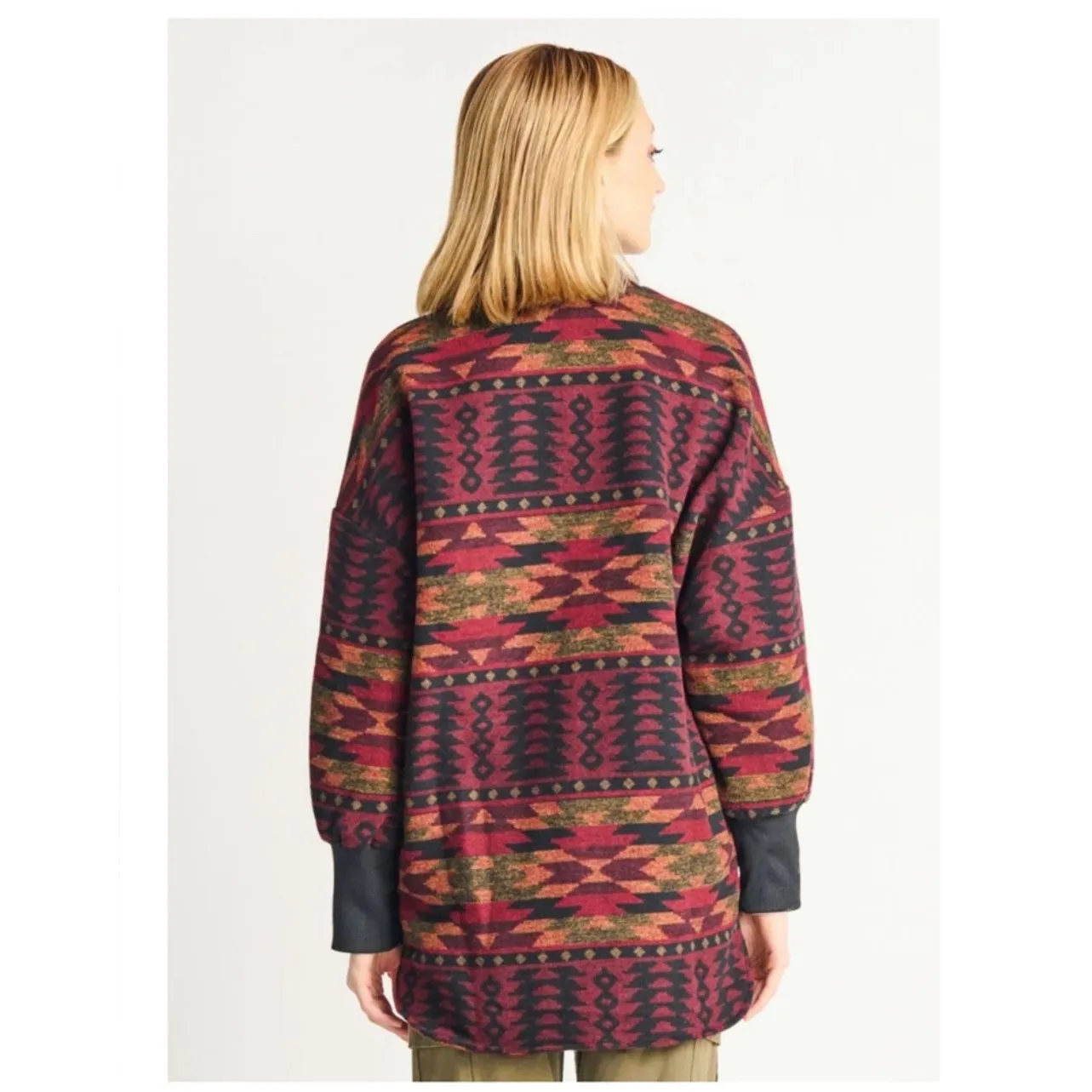 BB Dakota by Steve Madden Cabin Fever Aztec Print Geo Jacket NWT Red Size M - Image 4