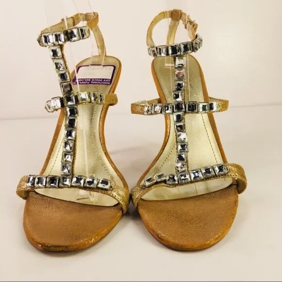 BCBG Tan Rhinestone Strappy Heels Formal Sz 9 - Image 2