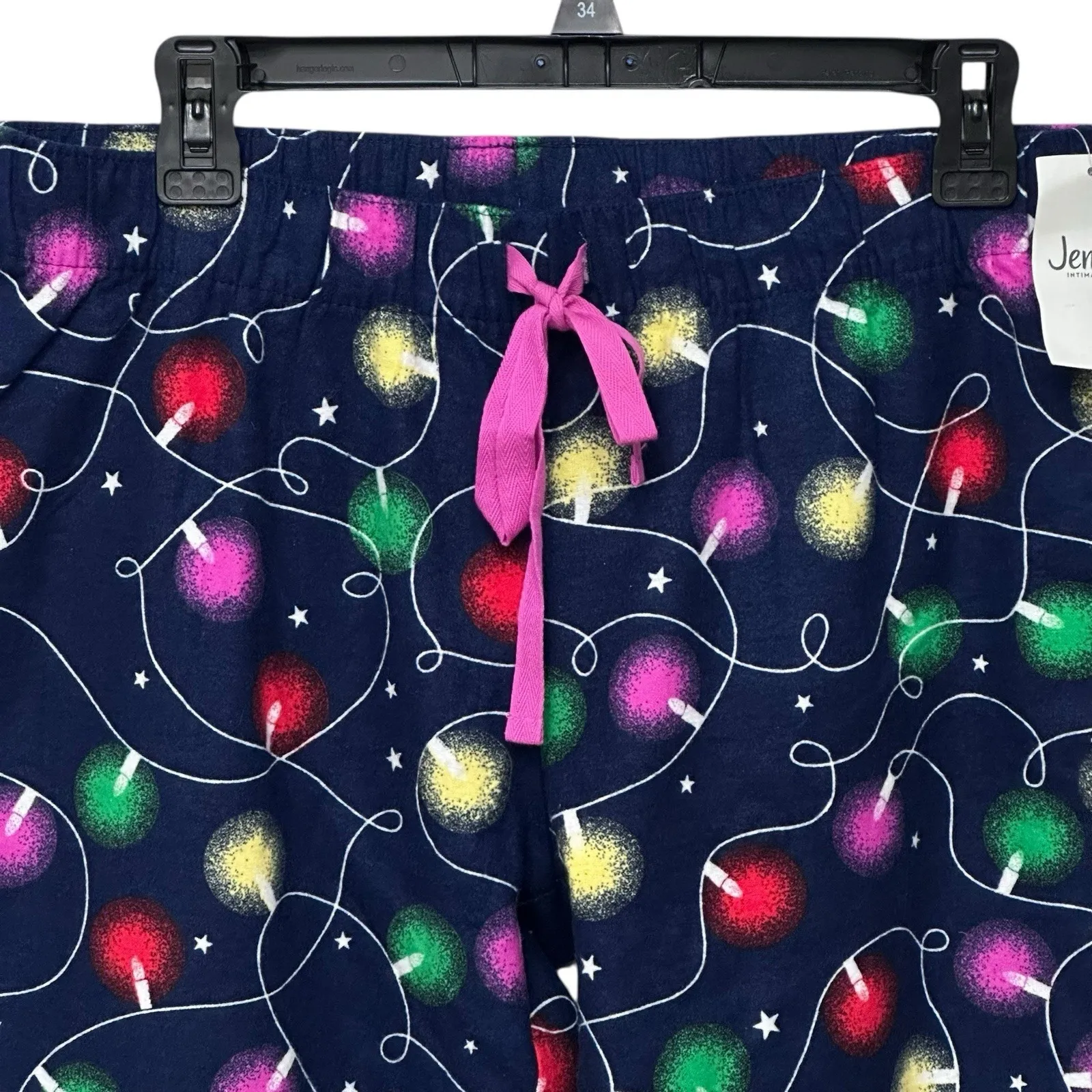 Jenni Women's Cotton Flannel Plaid‎ Pajama Pants Navy Xmas Light Size Small - Image 2