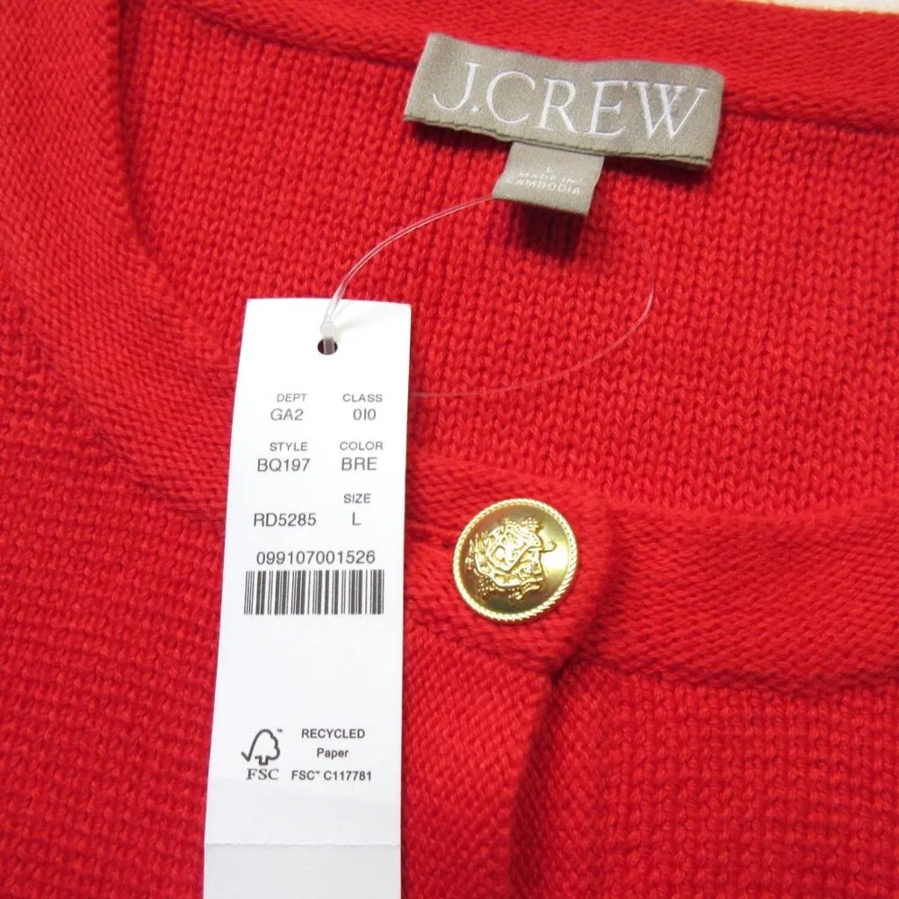 NWT J.Crew Emilie Sweater Lady Jacket in Belvedere Red Cotton Knit Cardigan L - Image 4